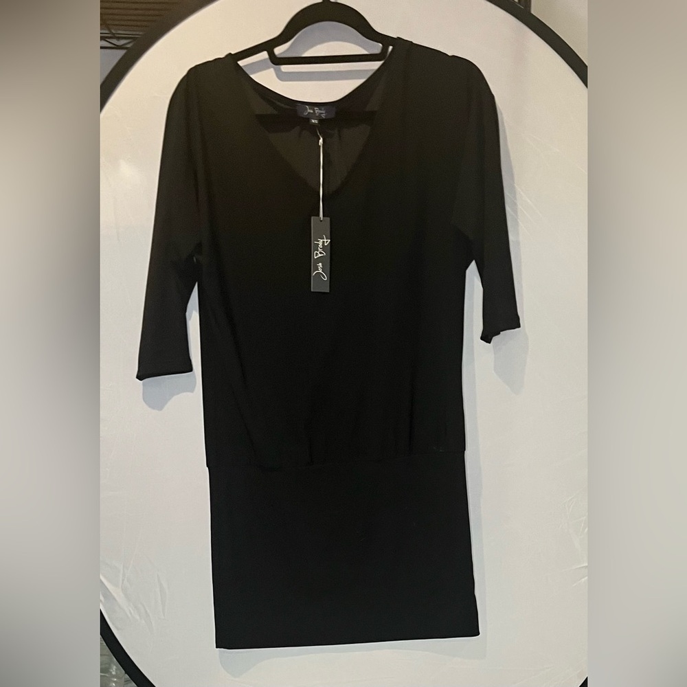Josh Brody Black Sheath Dress Mock Neck 3/4 Sleeve
